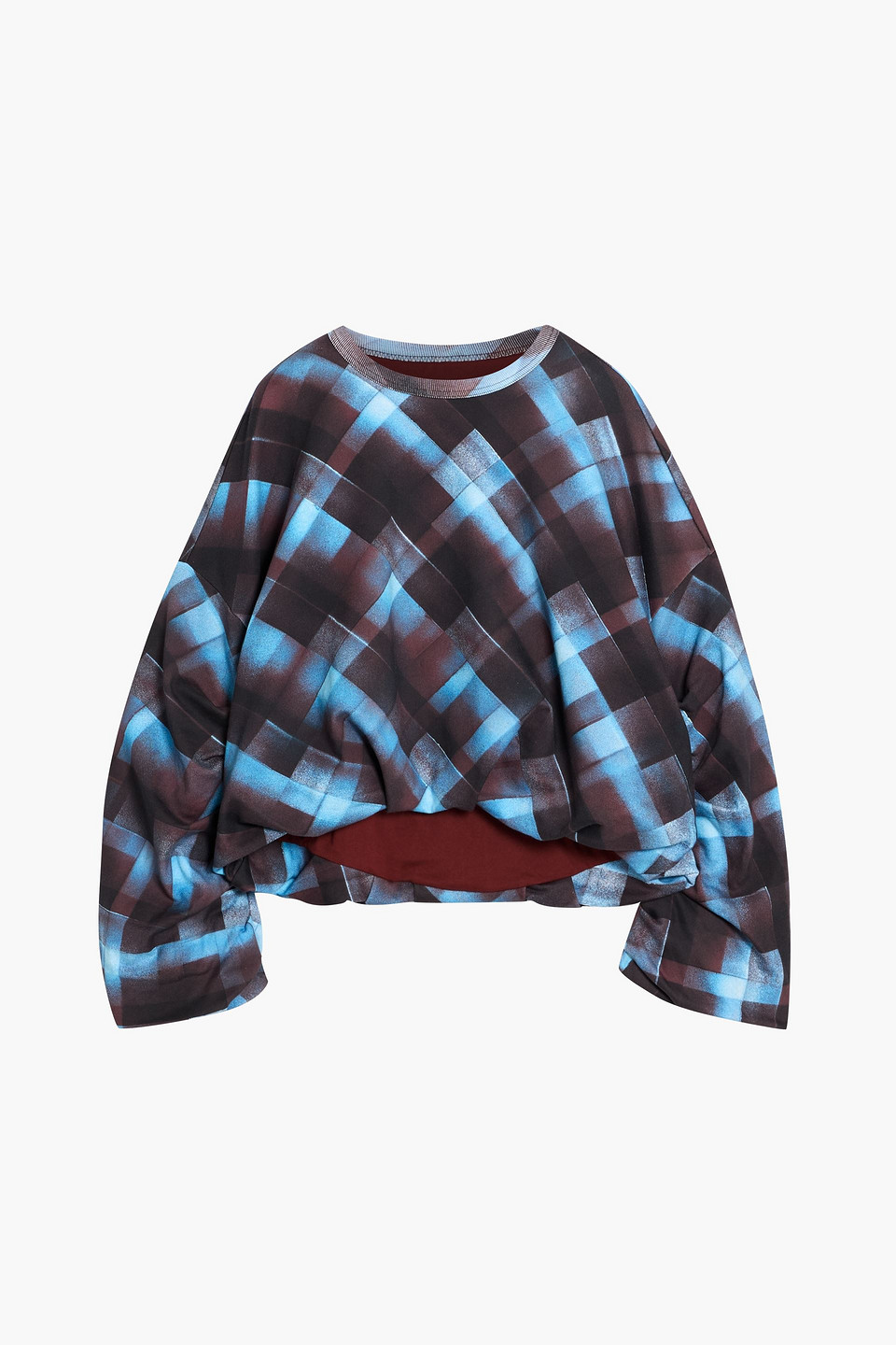 dries van noten - oversized ruched printed cotton-jersey sweatshirt - burgundy - s