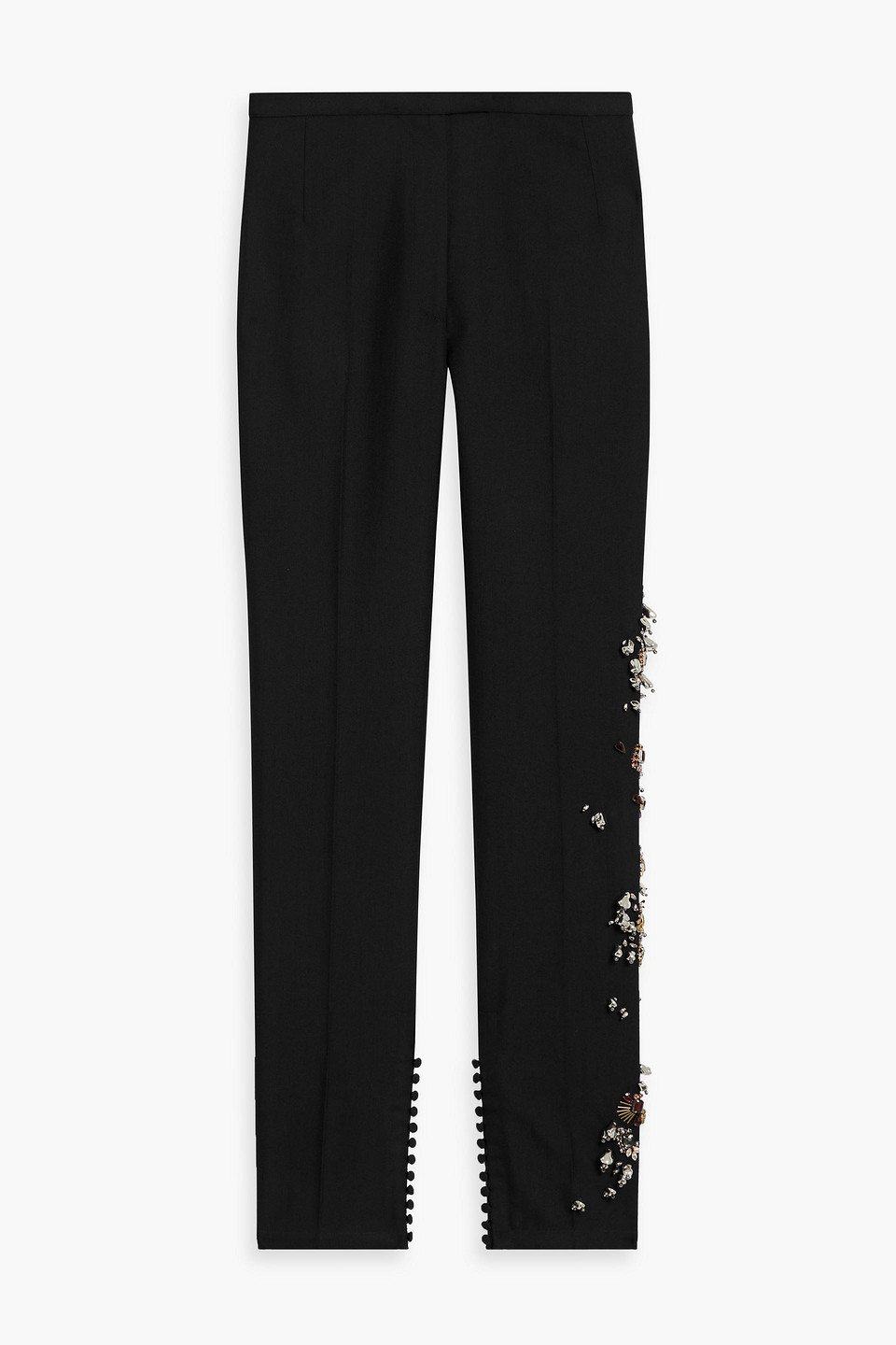 Dries Van Noten Embellished Herringbone Wool Slim-leg Pants In Midnight Blue