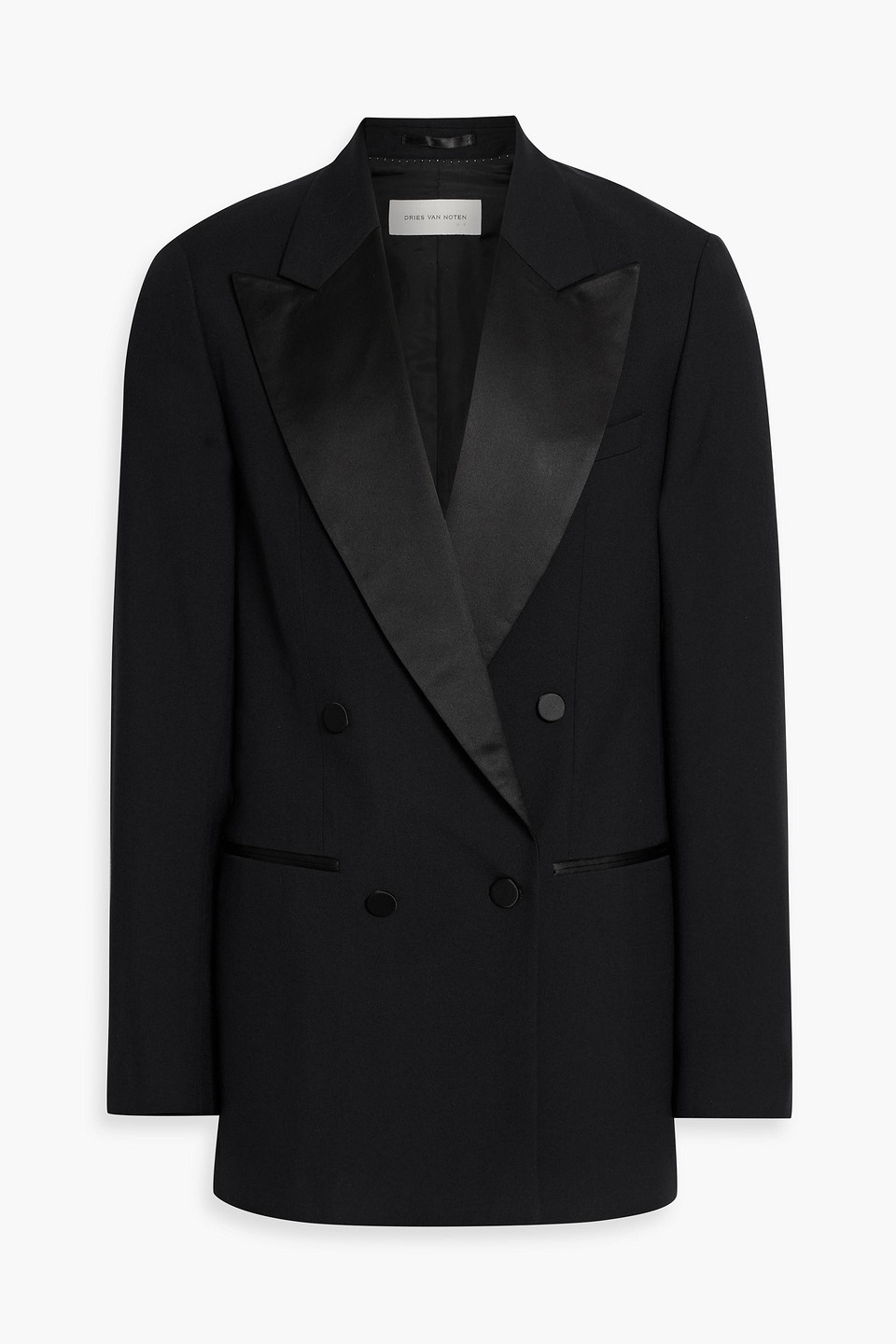 dries van noten - double-breasted wool and silk-blend twill blazer - black - it 46