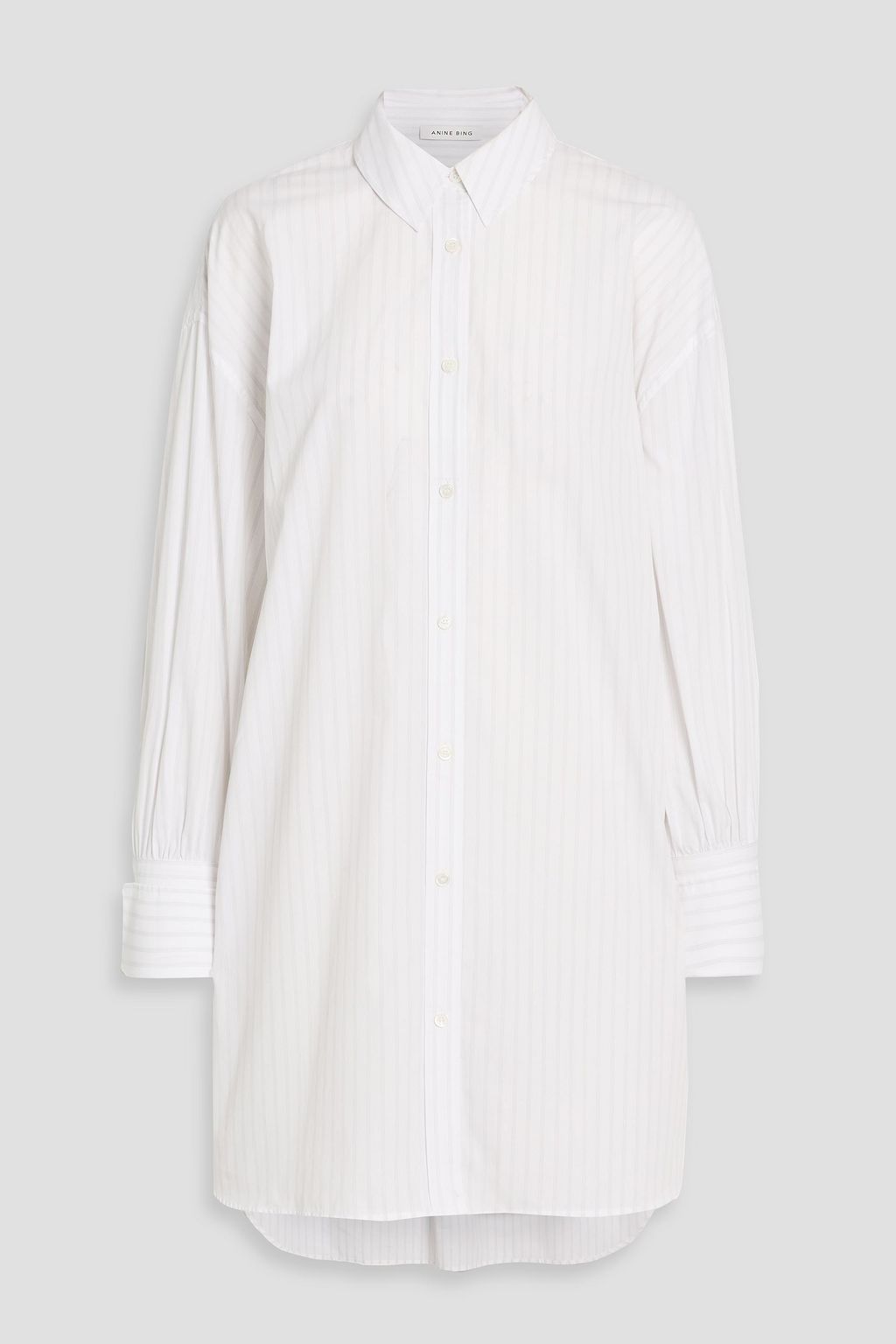 anine bing shirt dress ANINE BING Lake striped cotton-poplin mini shirt dress