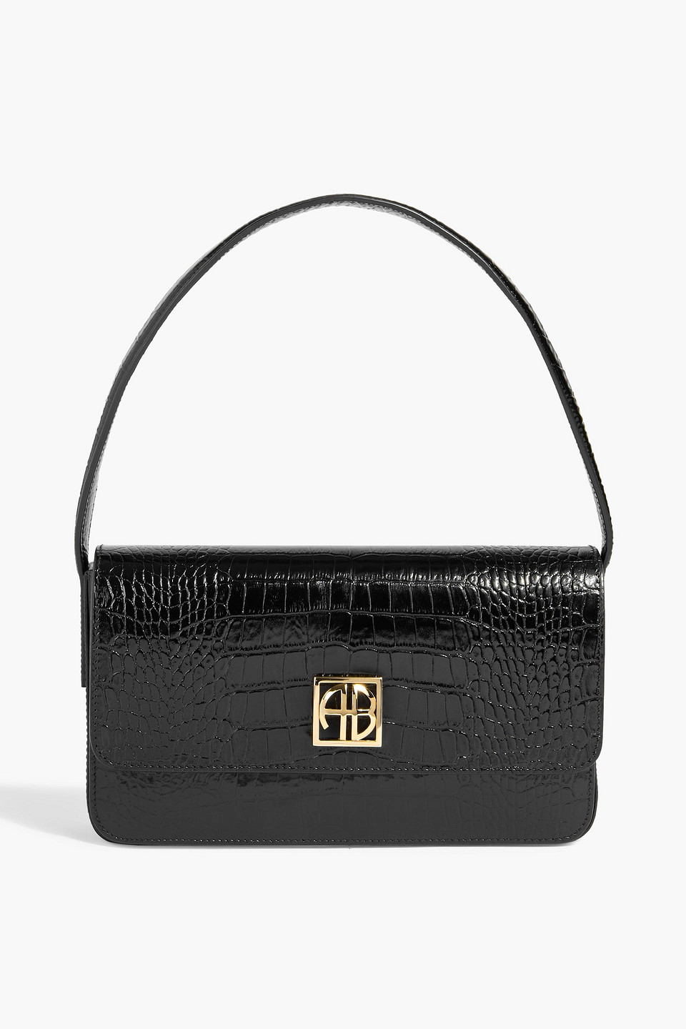 anine bing - elly croc-effect leather shoulder bag - black - onesize