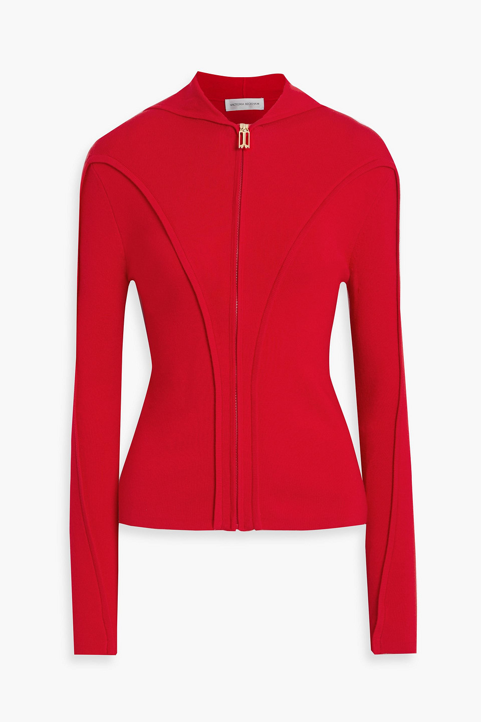Victoria Beckham Merino Wool-blend Zip-up Hooded Cardigan In Red