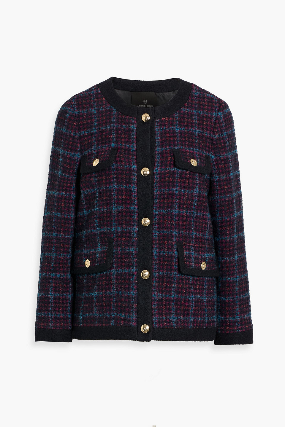 anine bing - lydia checked tweed jacket - purple - xs