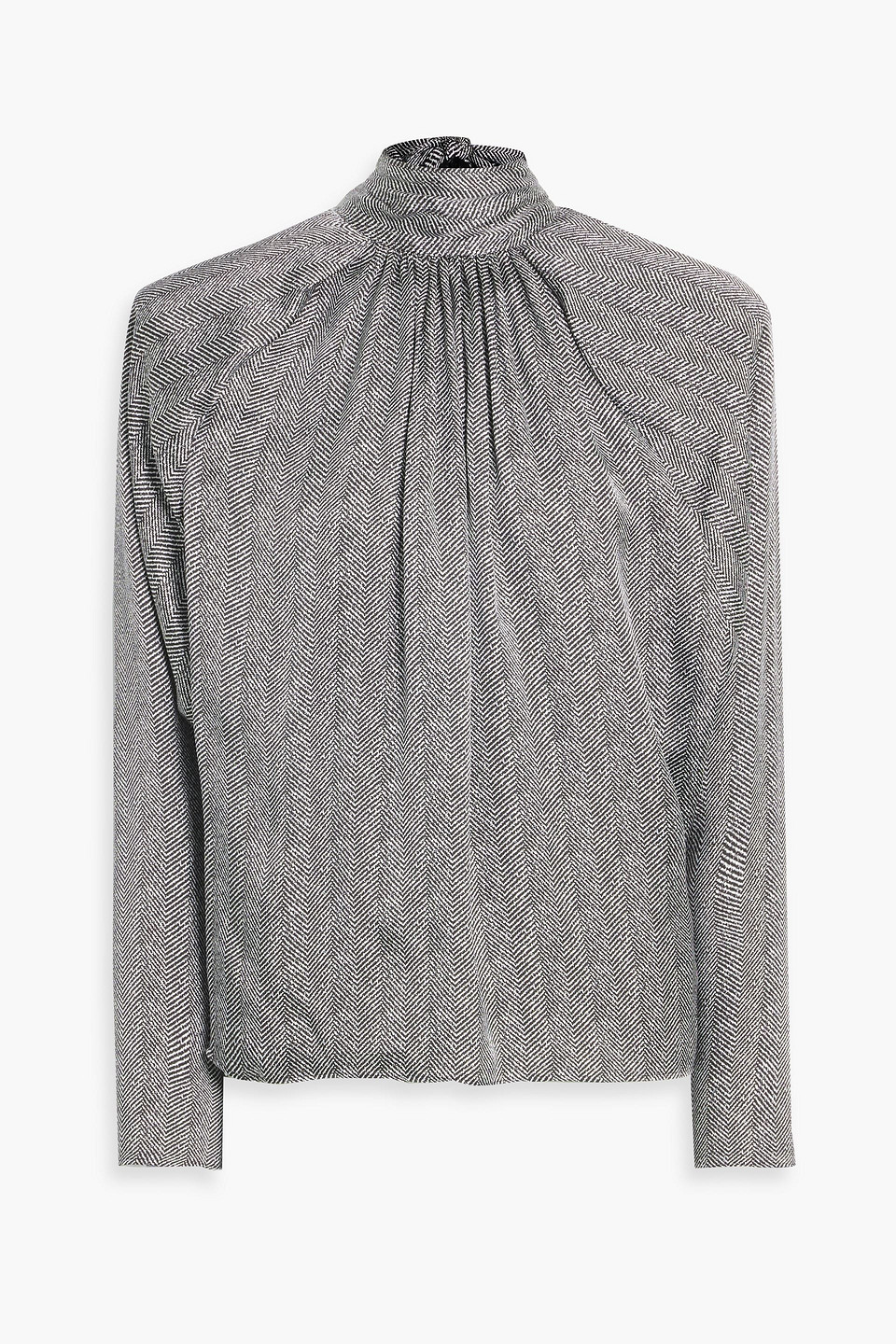 anine bing - rachel herringbone silk-blend satin blouse - black - xs