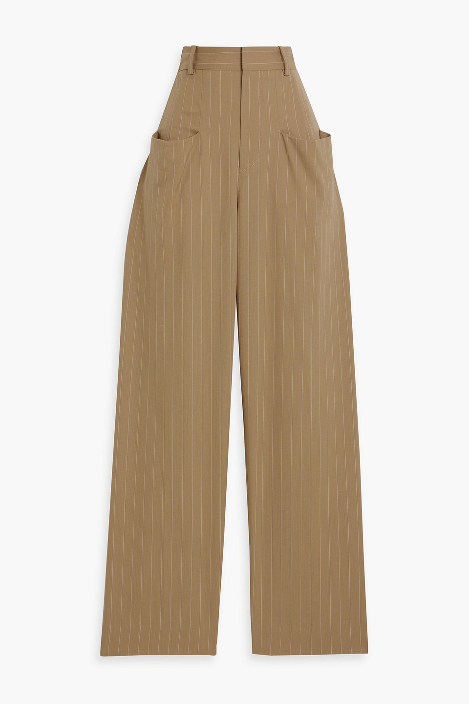 Victoria Beckham Striped Wool-twill Straight-leg Pants In Sand