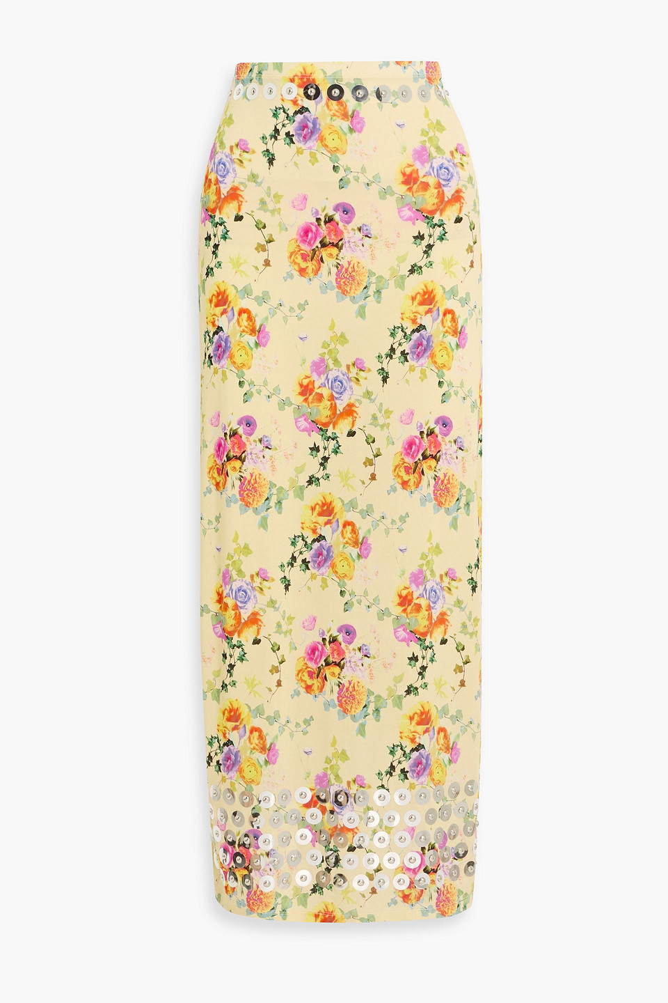 rabanne - embellished floral-print jersey maxi skirt - yellow - fr 40