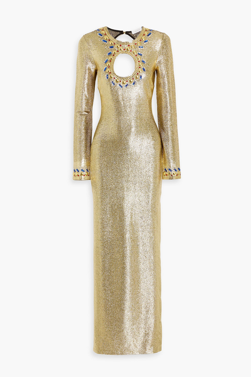 rabanne - cutout embellished metallic stretch-jersey maxi dress - metallic - fr 40