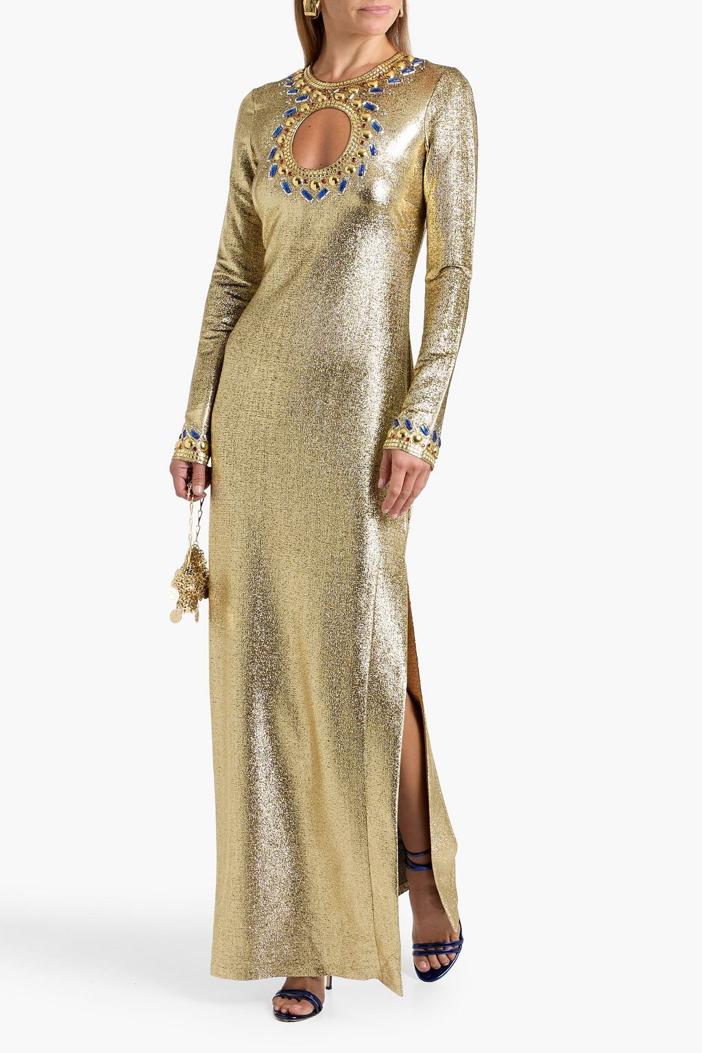 rabanne metallic dress Rabanne Metallic-finish Sleeveless Maxi Dress