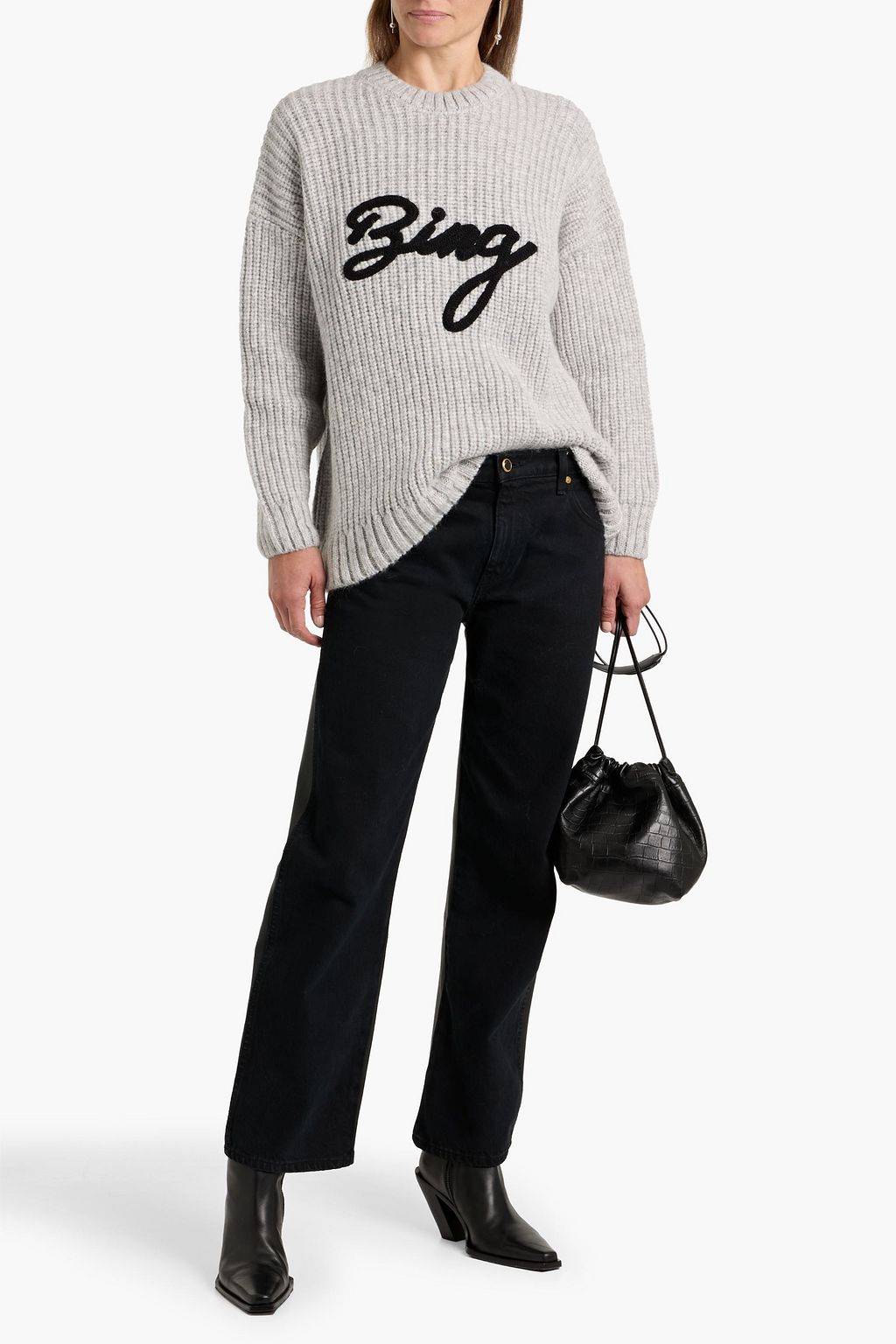 ANINE BING Sydney appliquéd ribbed-knit sweater | THE OUTNET