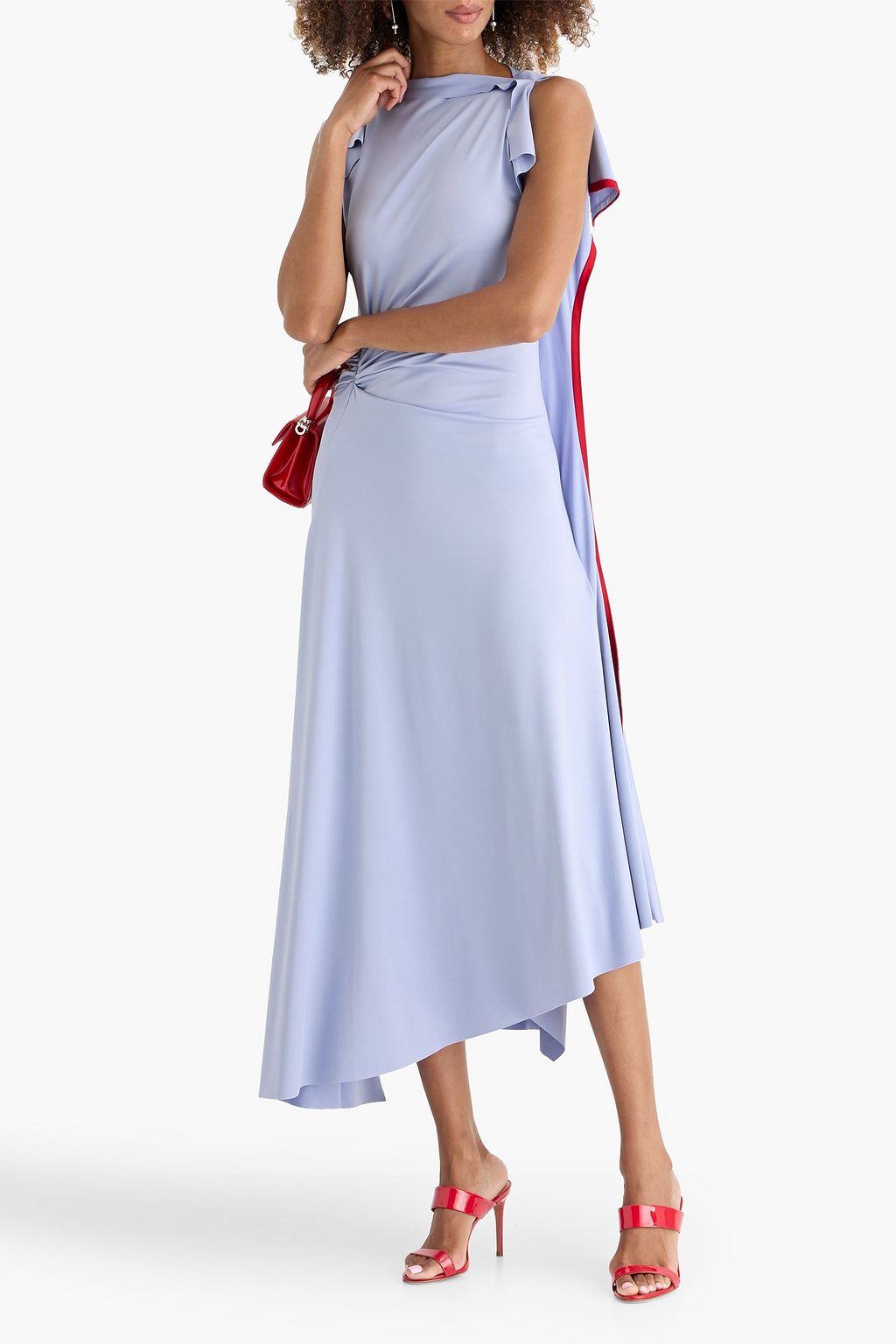 asymmetric gathered-waist midi dress Asymmetric gathered jersey midi dress - lavender
