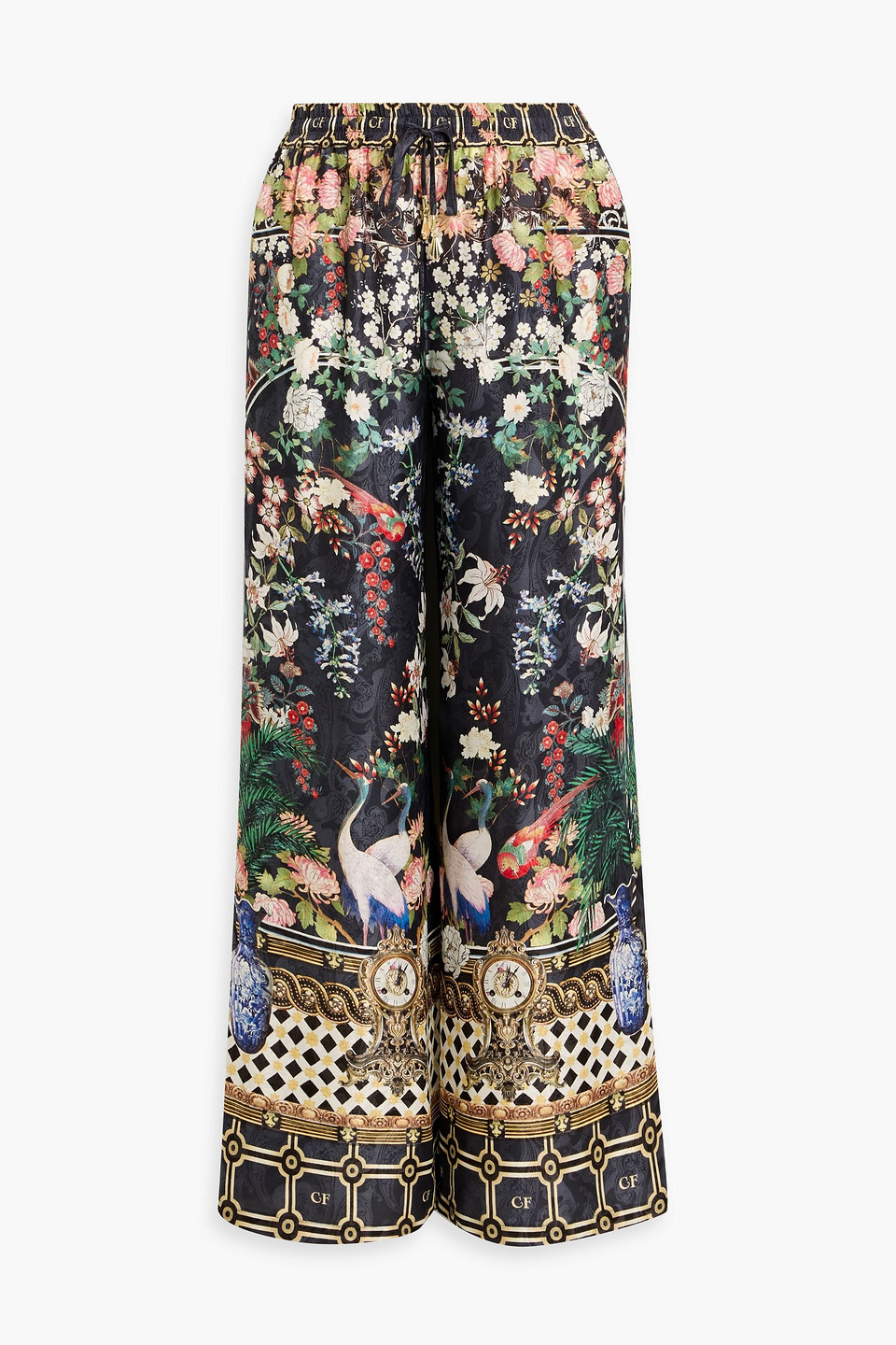 camilla - printed satin wide-leg pants - blue - xxs
