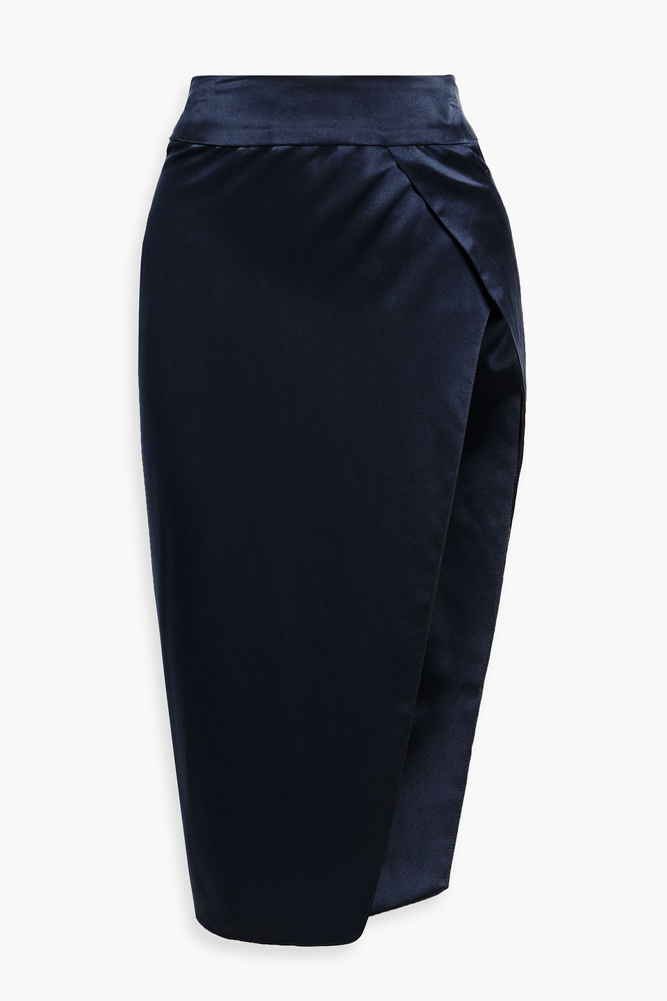 Michelle Mason Wrap-effect Silk-satin Midi Skirt In Navy