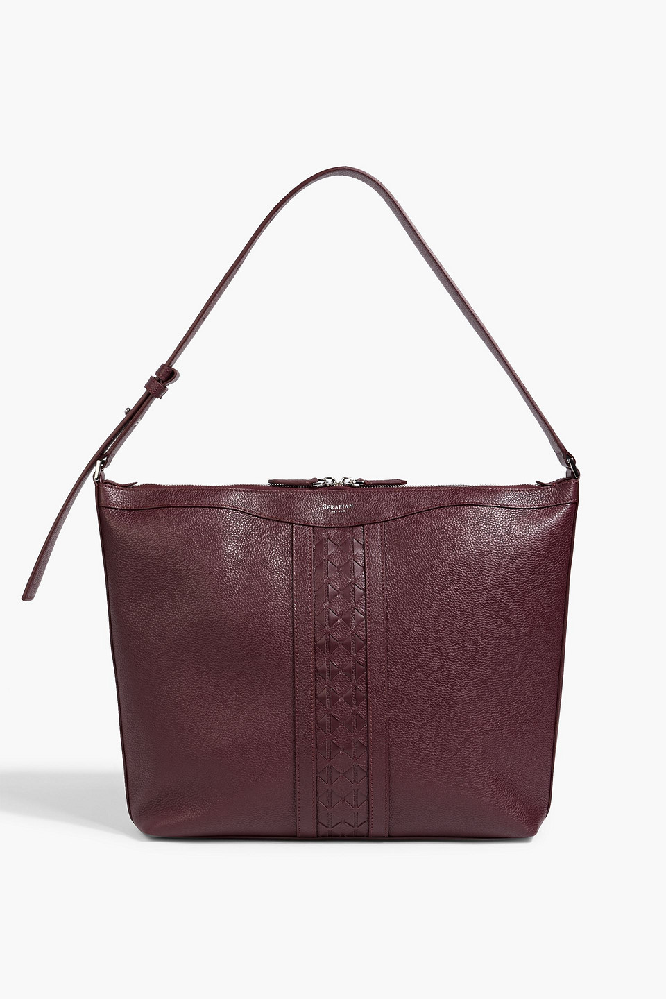Serapian Ani Mosaico Woven Pebbled-leather Shoulder Bag In Burgundy