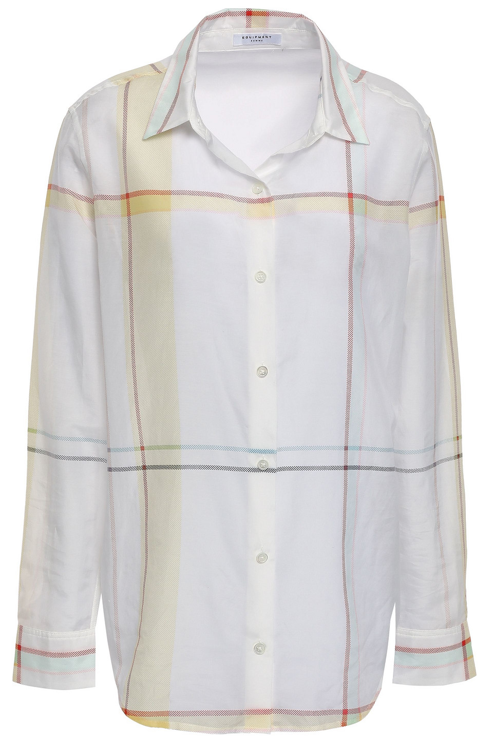 equipment - essential checked cotton and silk-blend shirt - white - xs