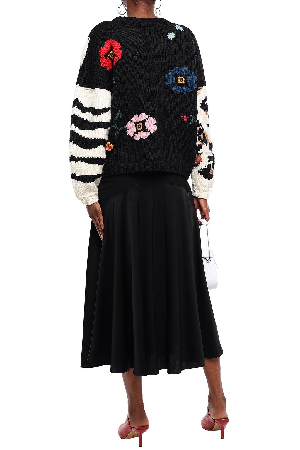SONIA RYKIEL Satin-paneled crepe midi skirt