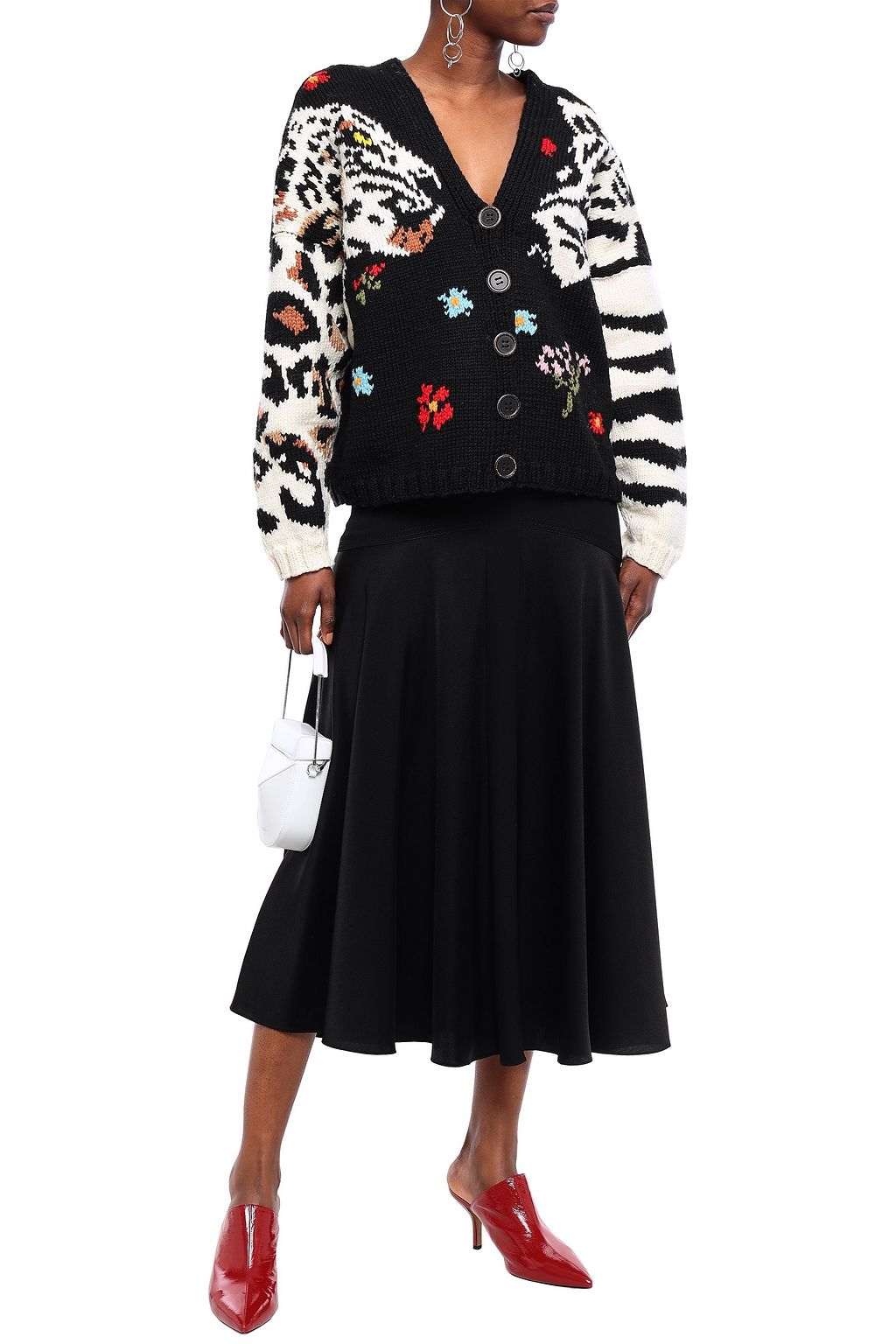 SONIA RYKIEL Satin-paneled crepe midi skirt