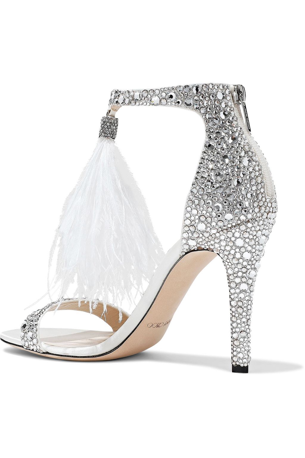 JIMMY CHOO Feather and crystal-embellished leather sandals