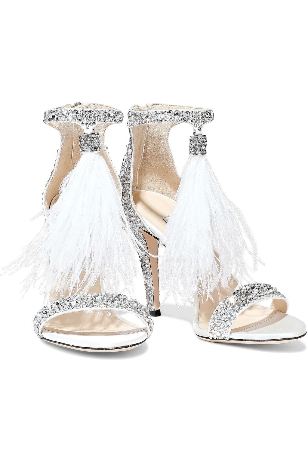 JIMMY CHOO Feather and crystal-embellished leather sandals