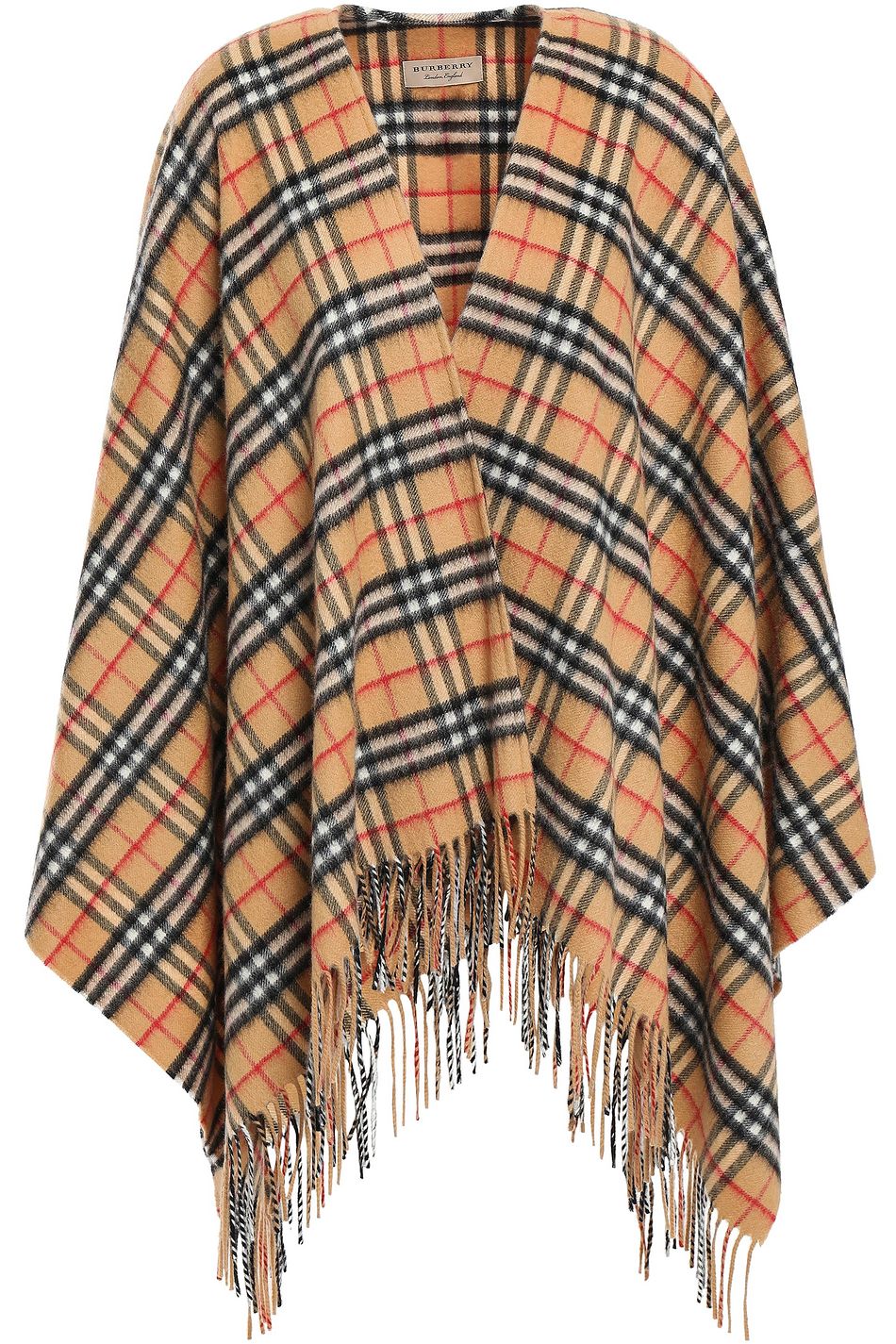 Fringe-trimmed checked cashmere wrap 