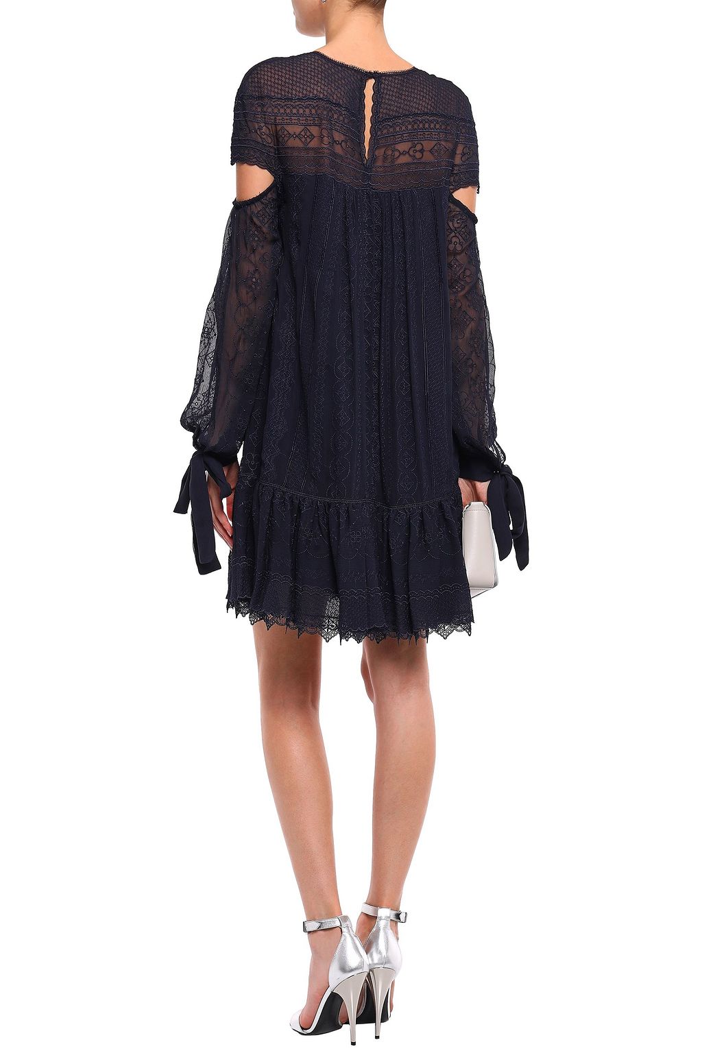 SIMKHAI Cutout embroidered crinkled-silk mini dress