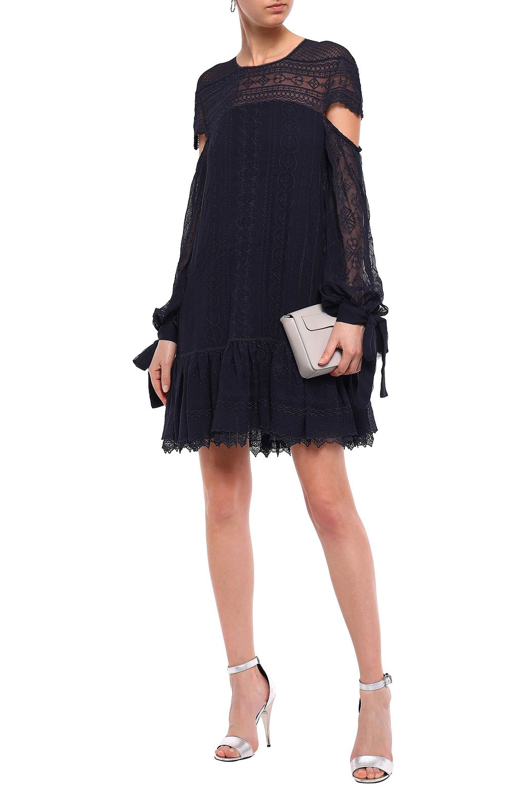 SIMKHAI Cutout embroidered crinkled-silk mini dress