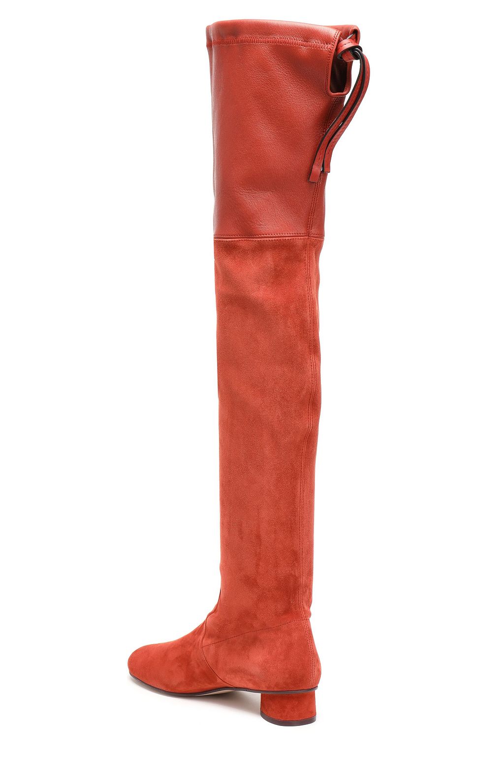 STUART WEITZMAN Leather-paneled stretch-suede thigh boots
