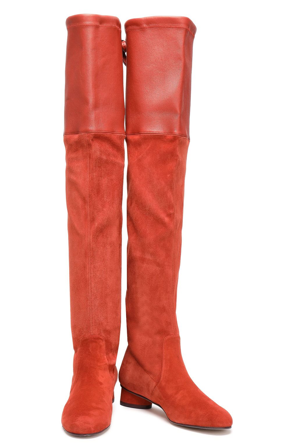 STUART WEITZMAN Leather-paneled stretch-suede thigh boots