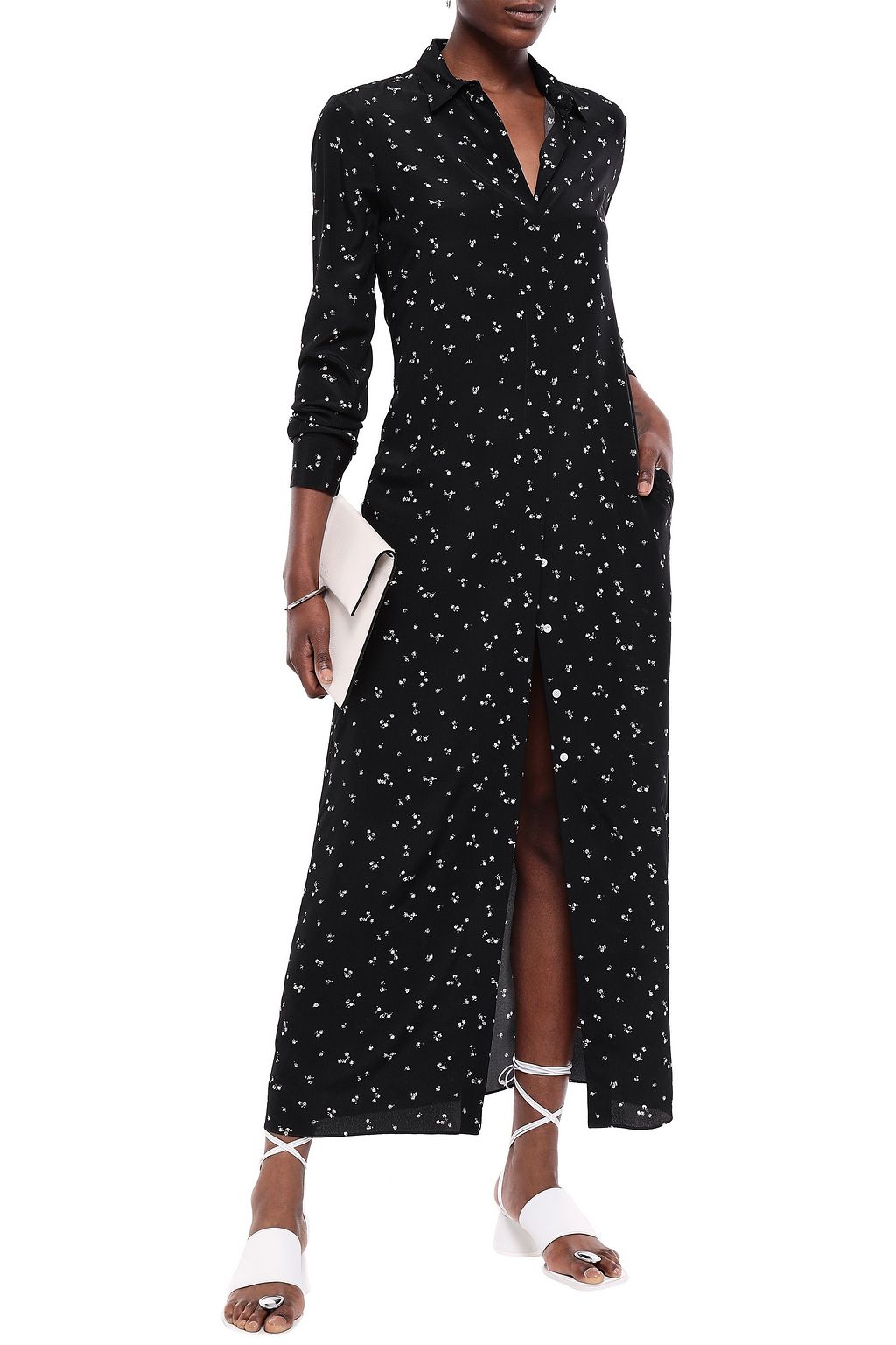 JIL SANDER Printed silk maxi shirt dress