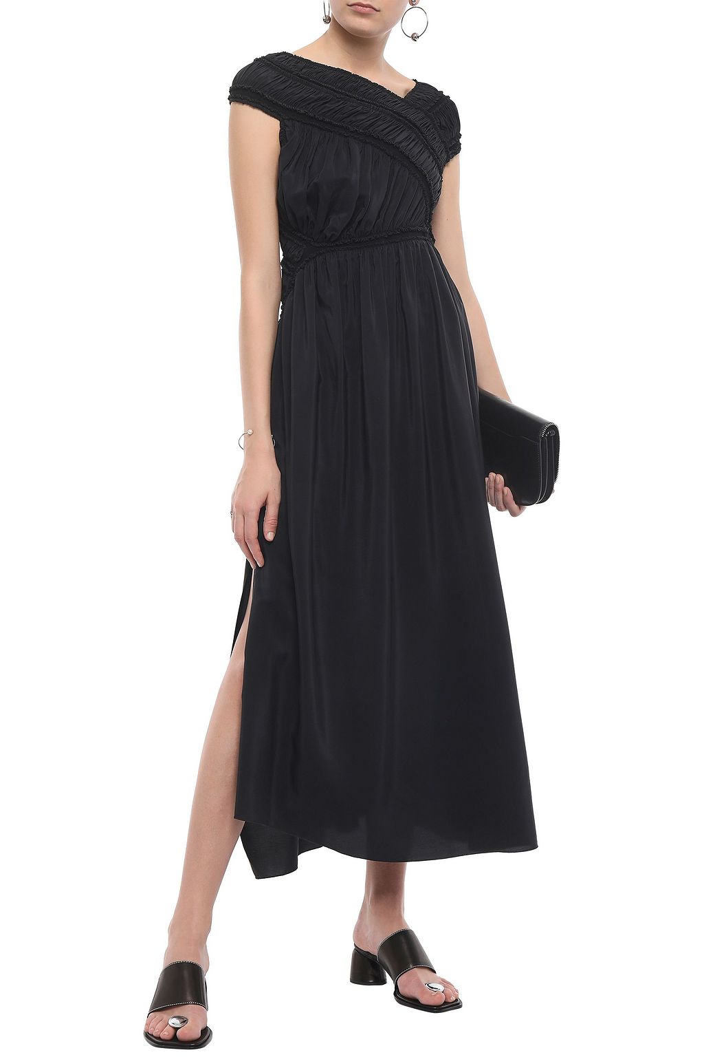 JIL SANDER Shirred silk midi dress