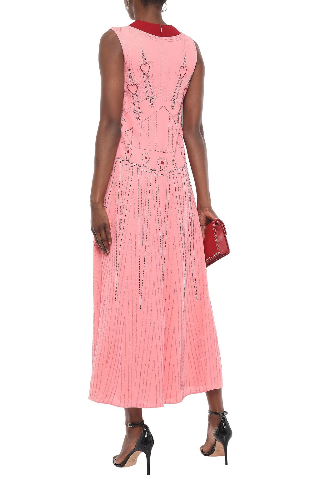VALENTINO GARAVANI Embellished two-tone silk-crepe midi dress