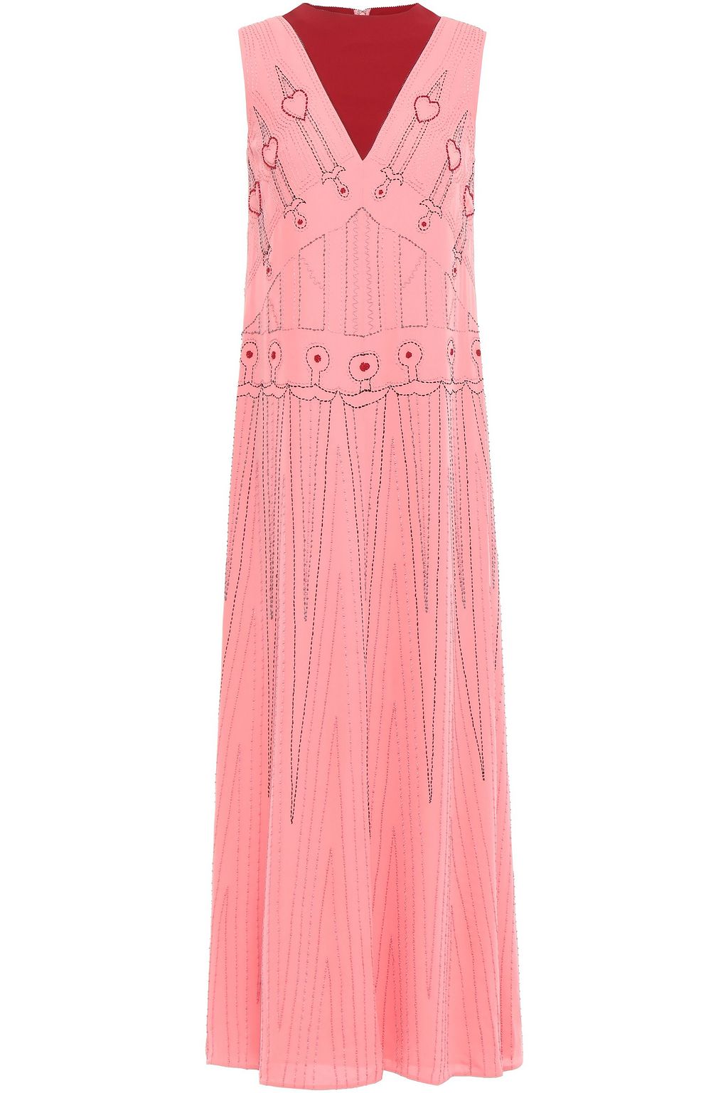 Bubblegum Bead-embellished embroidered two-tone silk-crepe midi dress ...