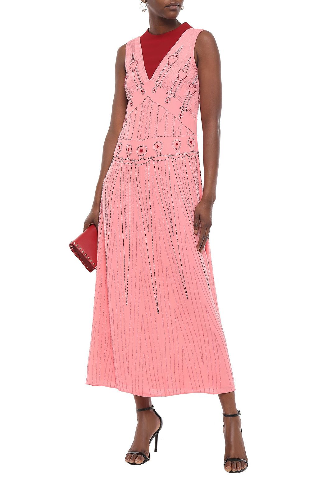 VALENTINO GARAVANI Embellished two-tone silk-crepe midi dress