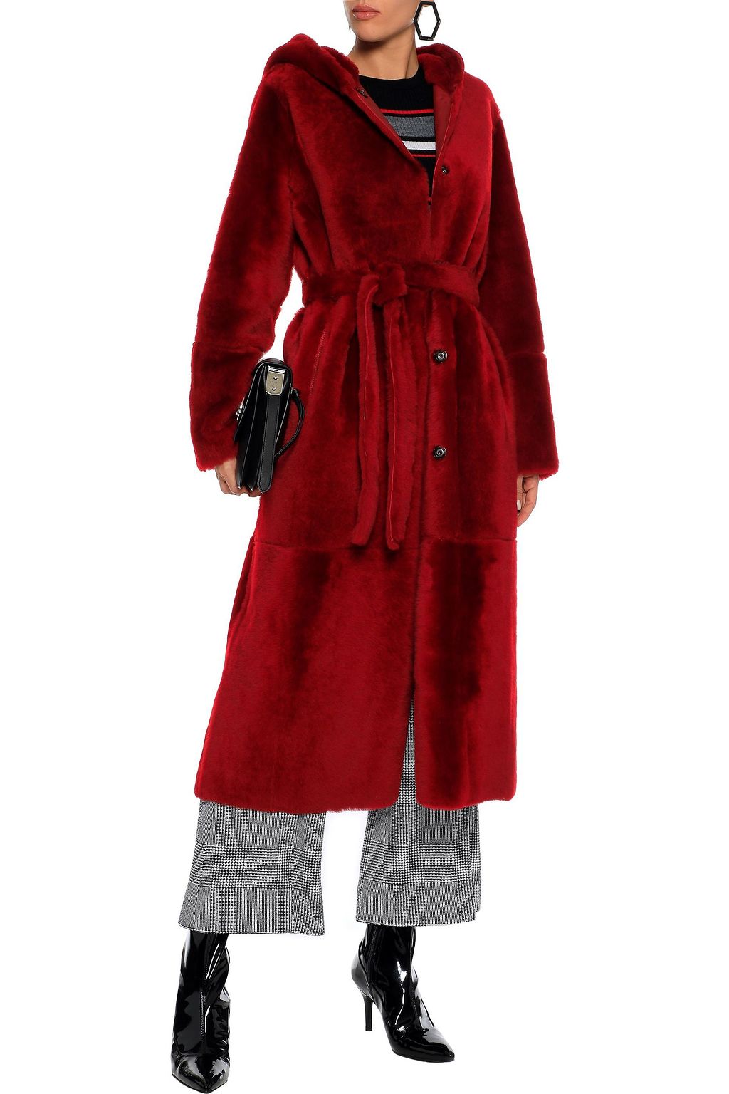 YVES SALOMON Reversible belted shearling hooded coat