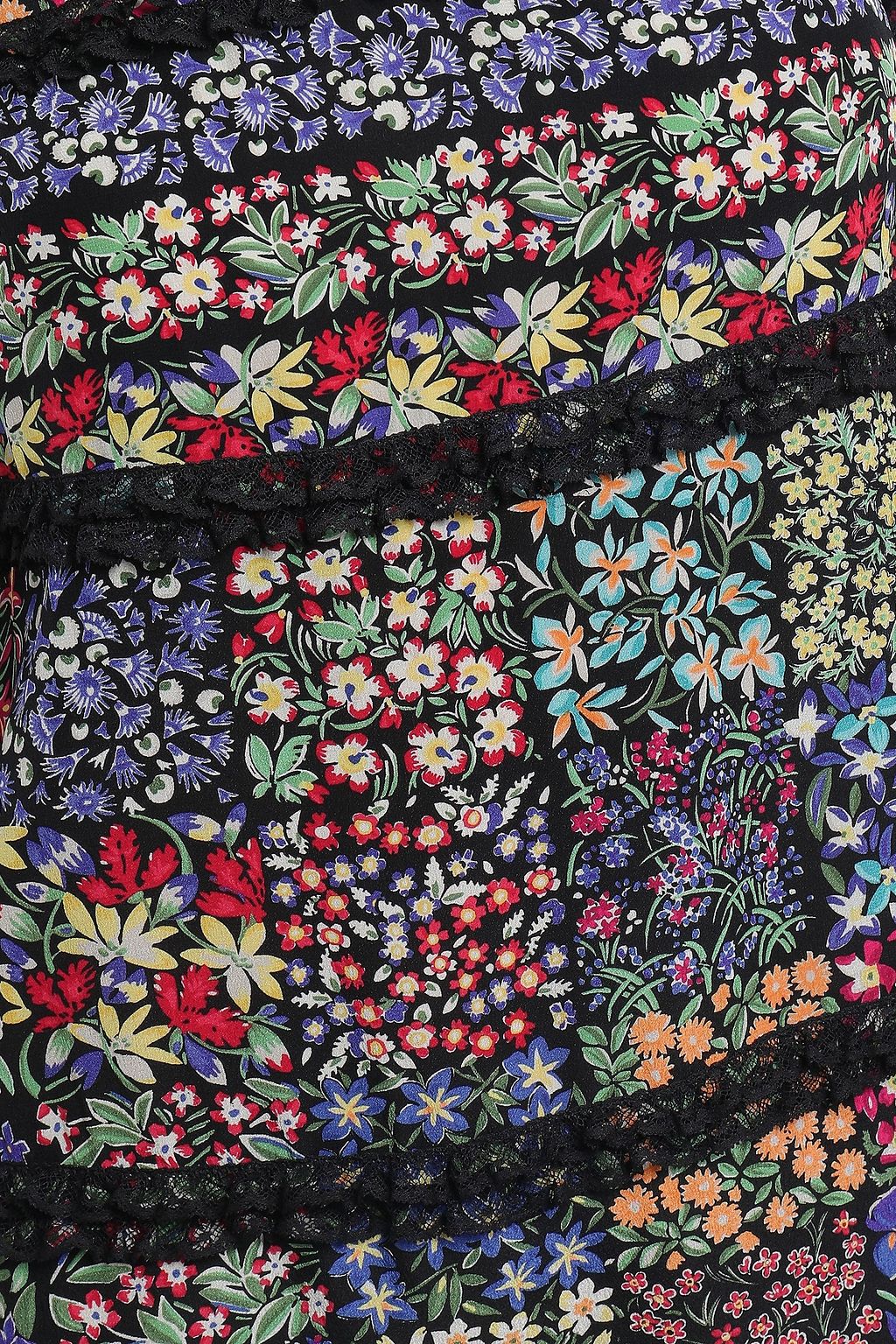 VALENTINO GARAVANI Lace-trimmed floral-print silk crepe de chine mini dress