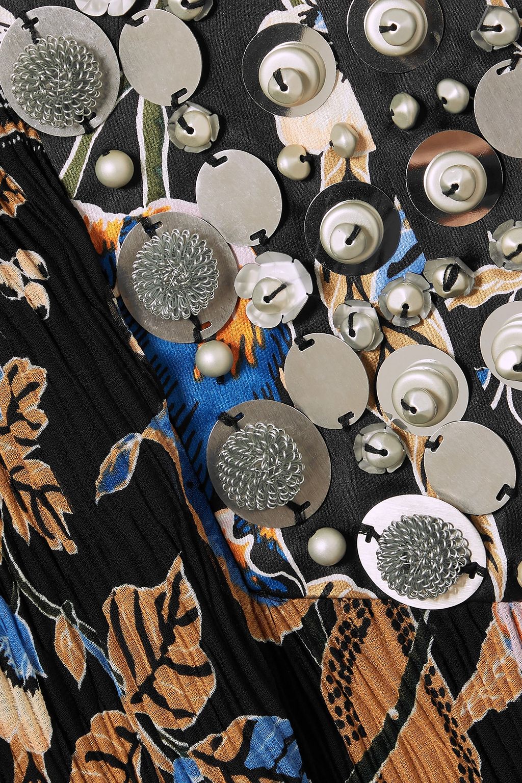 TORY BURCH Embellished printed plissé georgette midi dress