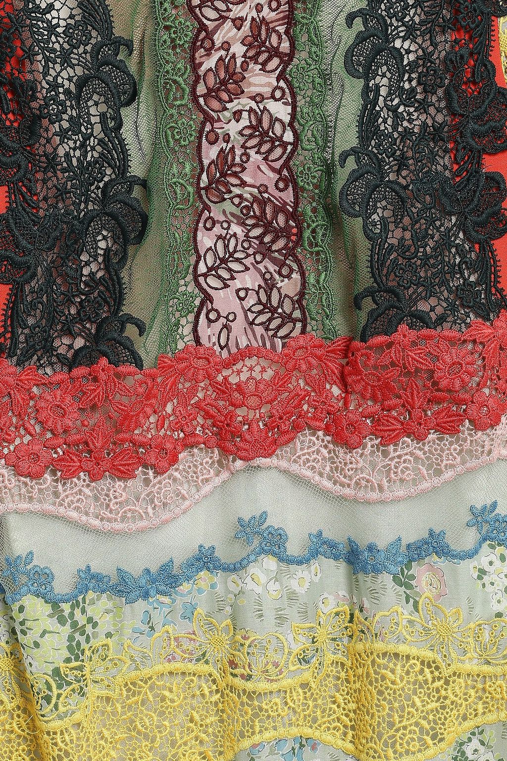 VALENTINO GARAVANI Paneled broderie anglaise, point d'esprit and cotton-blend guipure lace midi dress