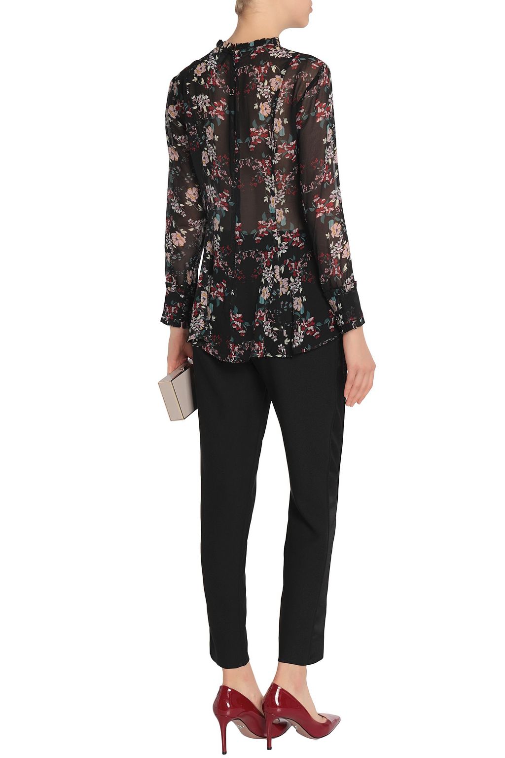 NICHOLAS Lattice-trimmed floral-print silk-chiffon peplum blouse