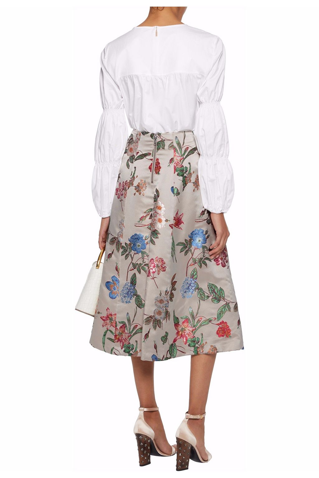 ALICE + OLIVIA Flared floral-jacquard midi skirt