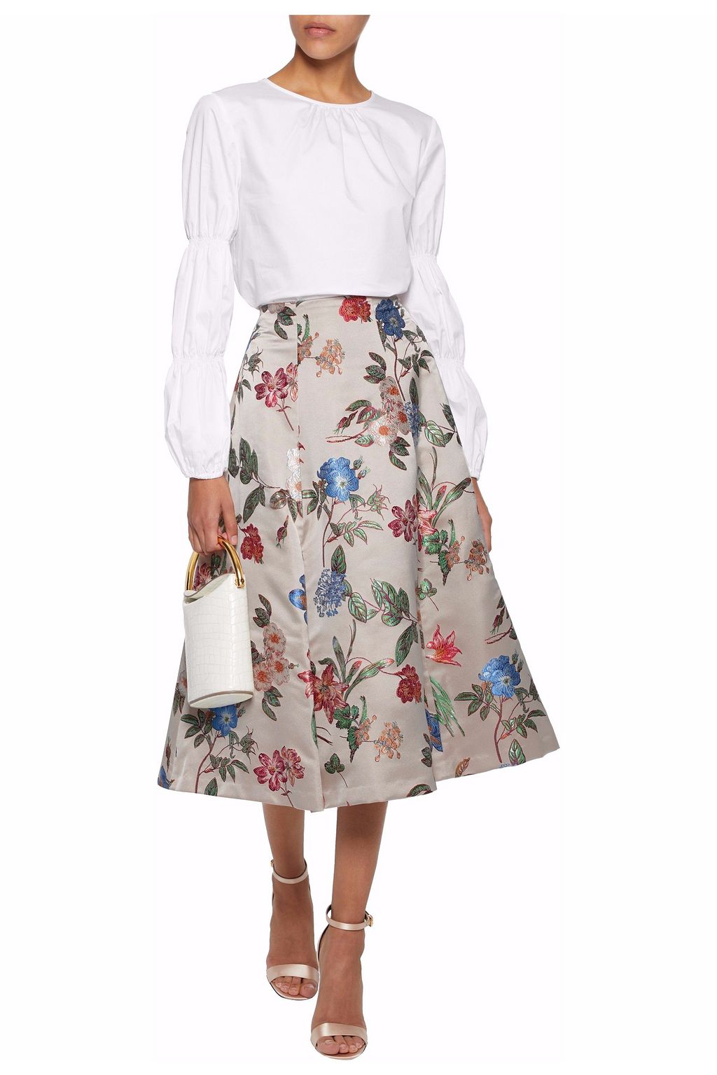 ALICE + OLIVIA Flared floral-jacquard midi skirt
