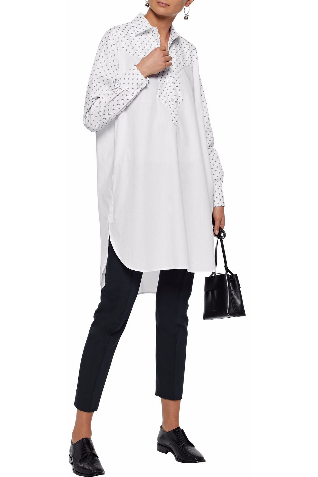 ROSETTA GETTY Paneled printed cotton-poplin shirt