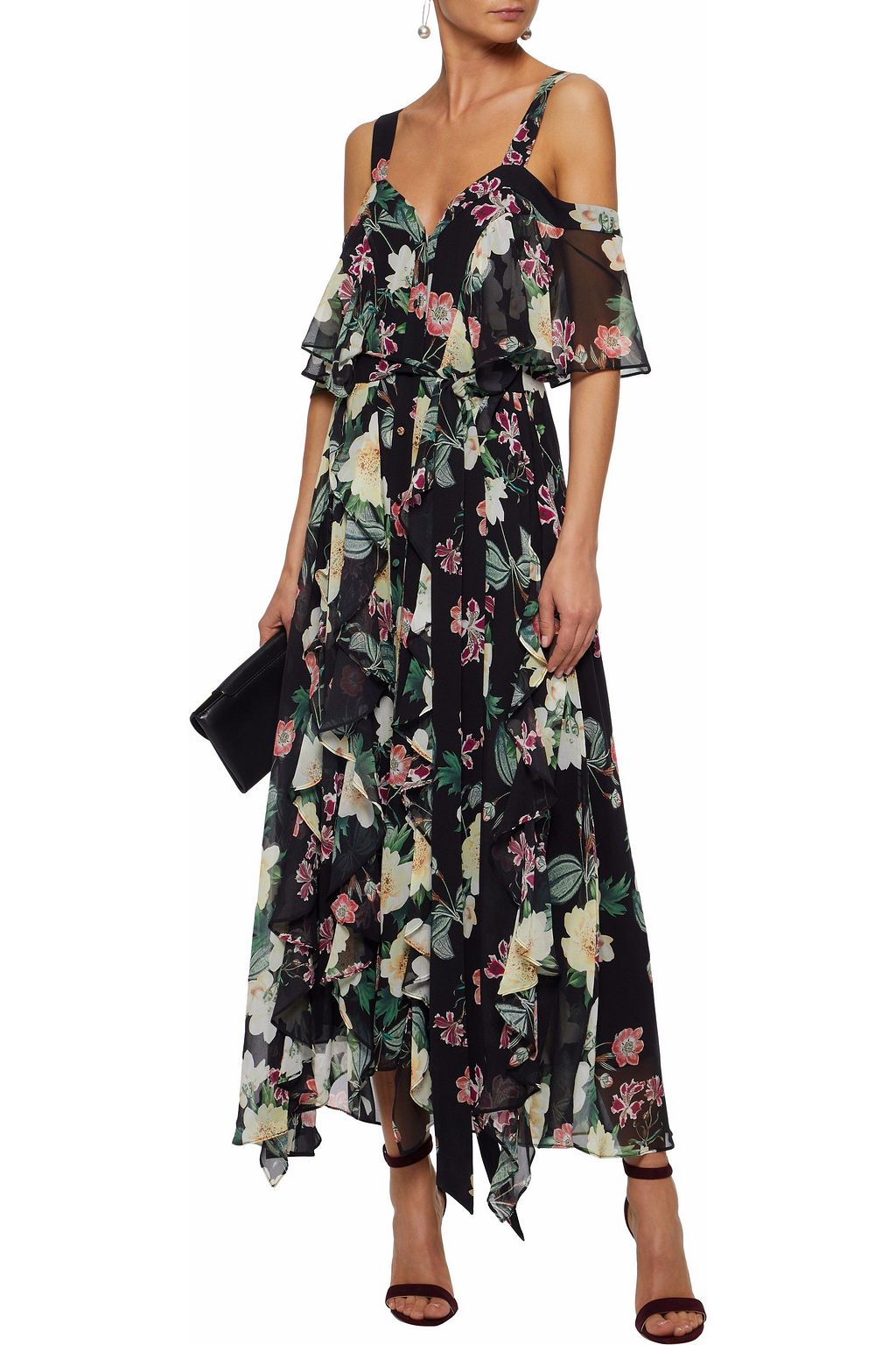 cold shoulder chiffon maxi dress