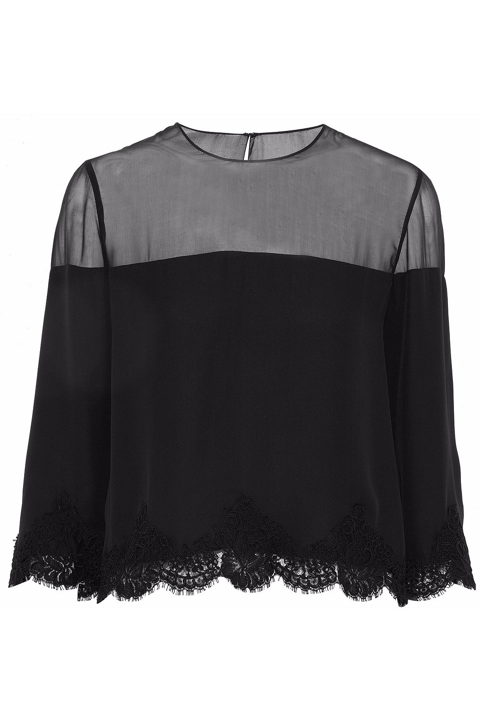 Reem Acra Lace-trimmed Silk-chiffon Blouse In Black