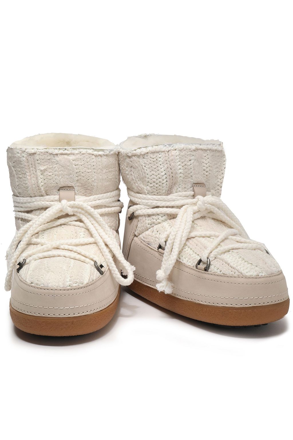 INUIKII Cable-knit and leather snow boots