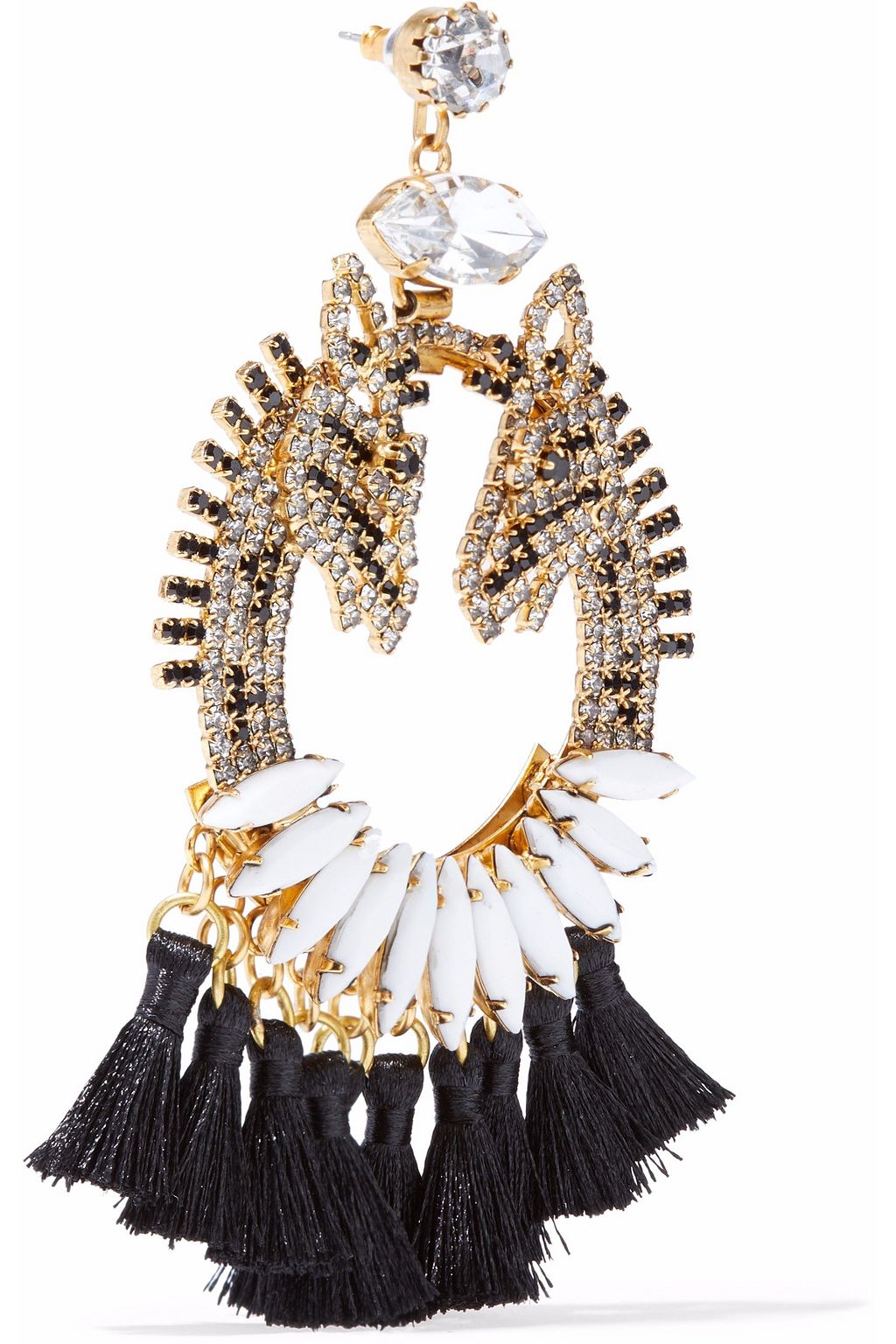 ELIZABETH COLE Tasseled gold-tone, crystal and stone earrings