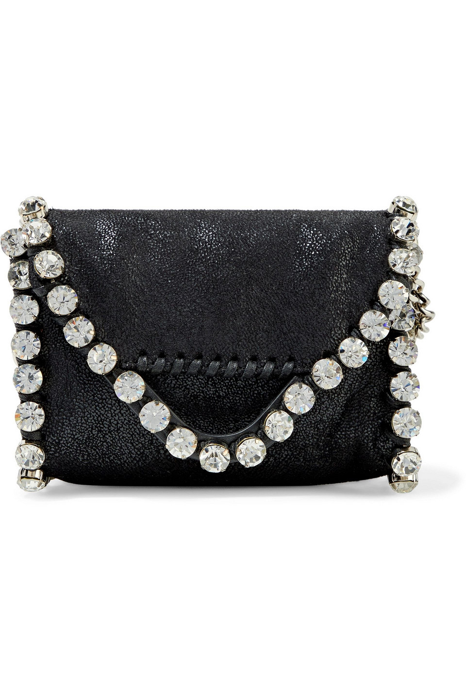 stella mccartney - crystal-embellished faux brushed-leather clutch - black - onesize