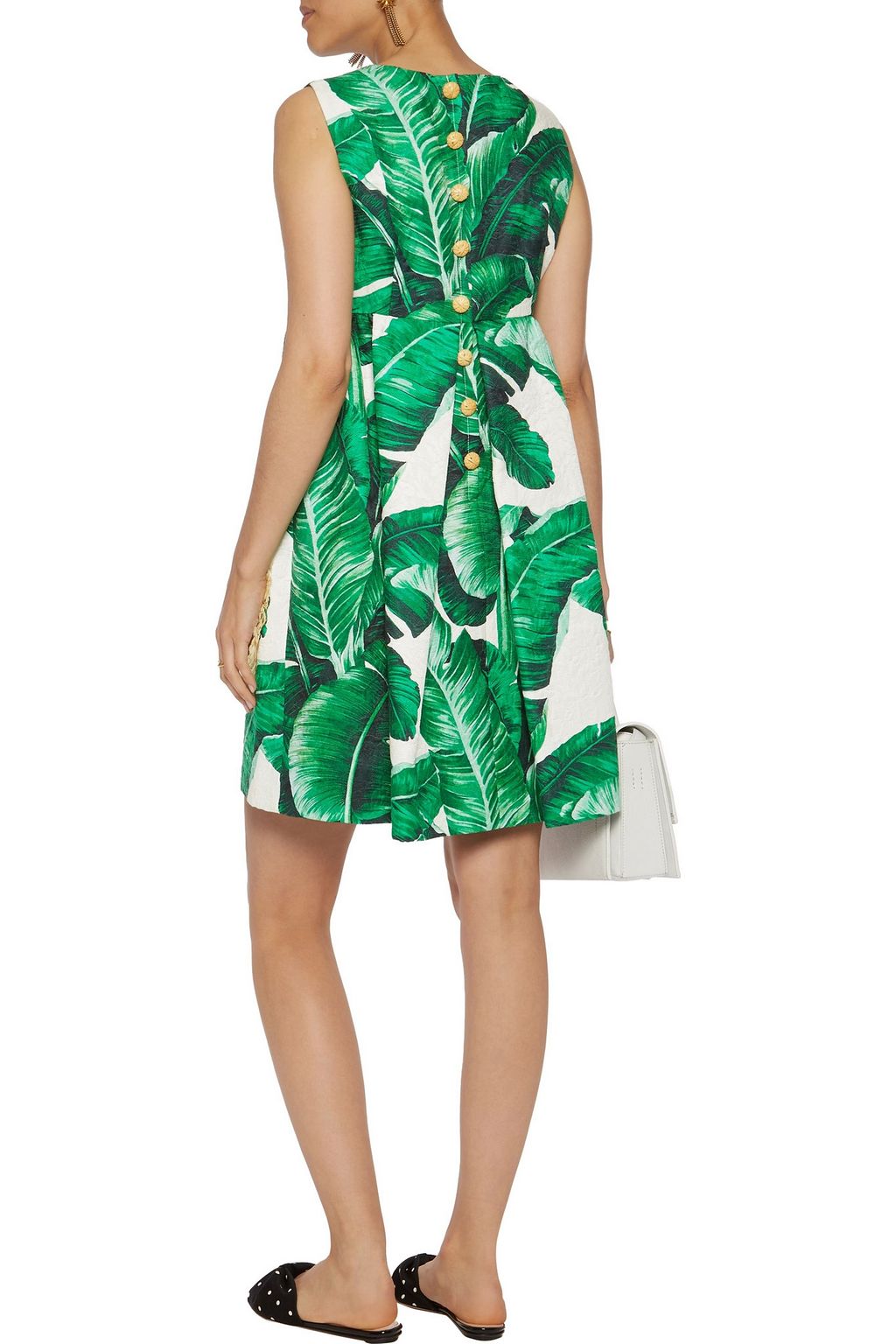 DOLCE&GABBANA Raffia-appliquéd cotton-blend jacquard mini dress