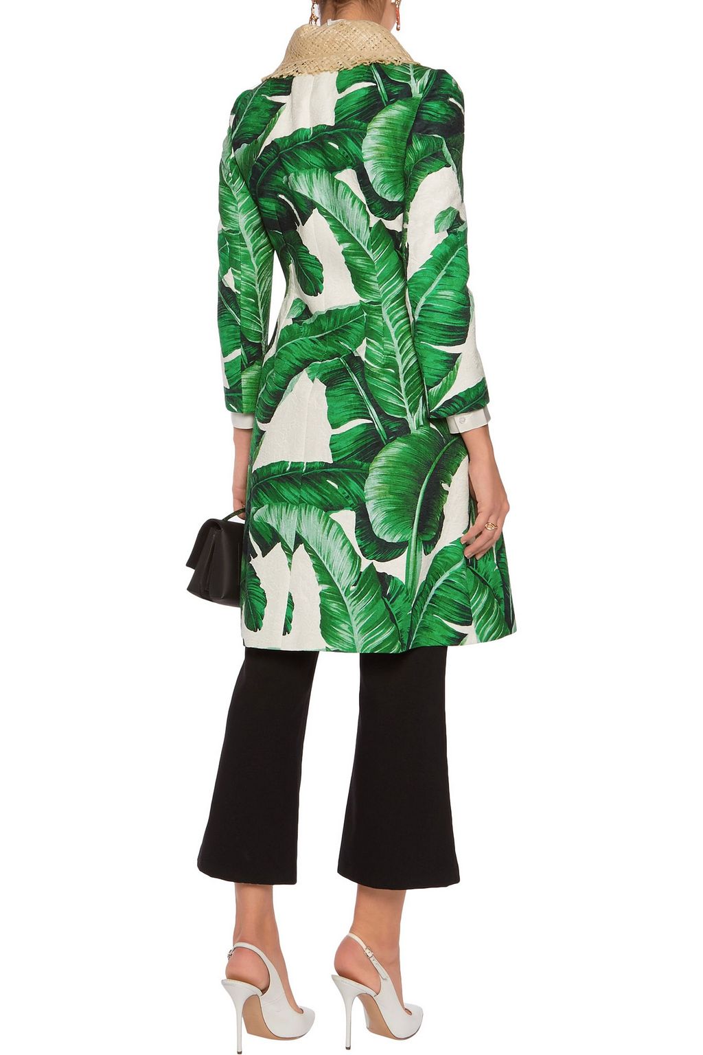 DOLCE&GABBANA Raffia-trimmed printed cotton-blend brocade coat