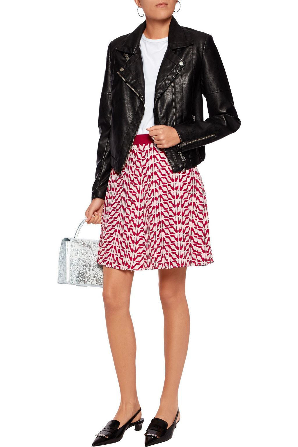 REDVALENTINO Pleated printed silk-crepe mini skirt