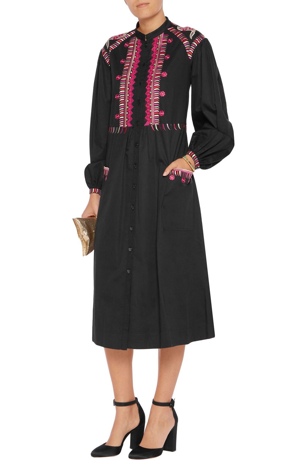 TEMPERLEY LONDON 자수 장식 코튼 미디 드레스
