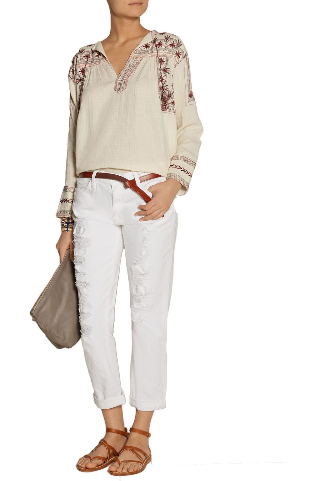 CURRENT/ELLIOTT The Fling distressed mid-rise slim-leg jeans